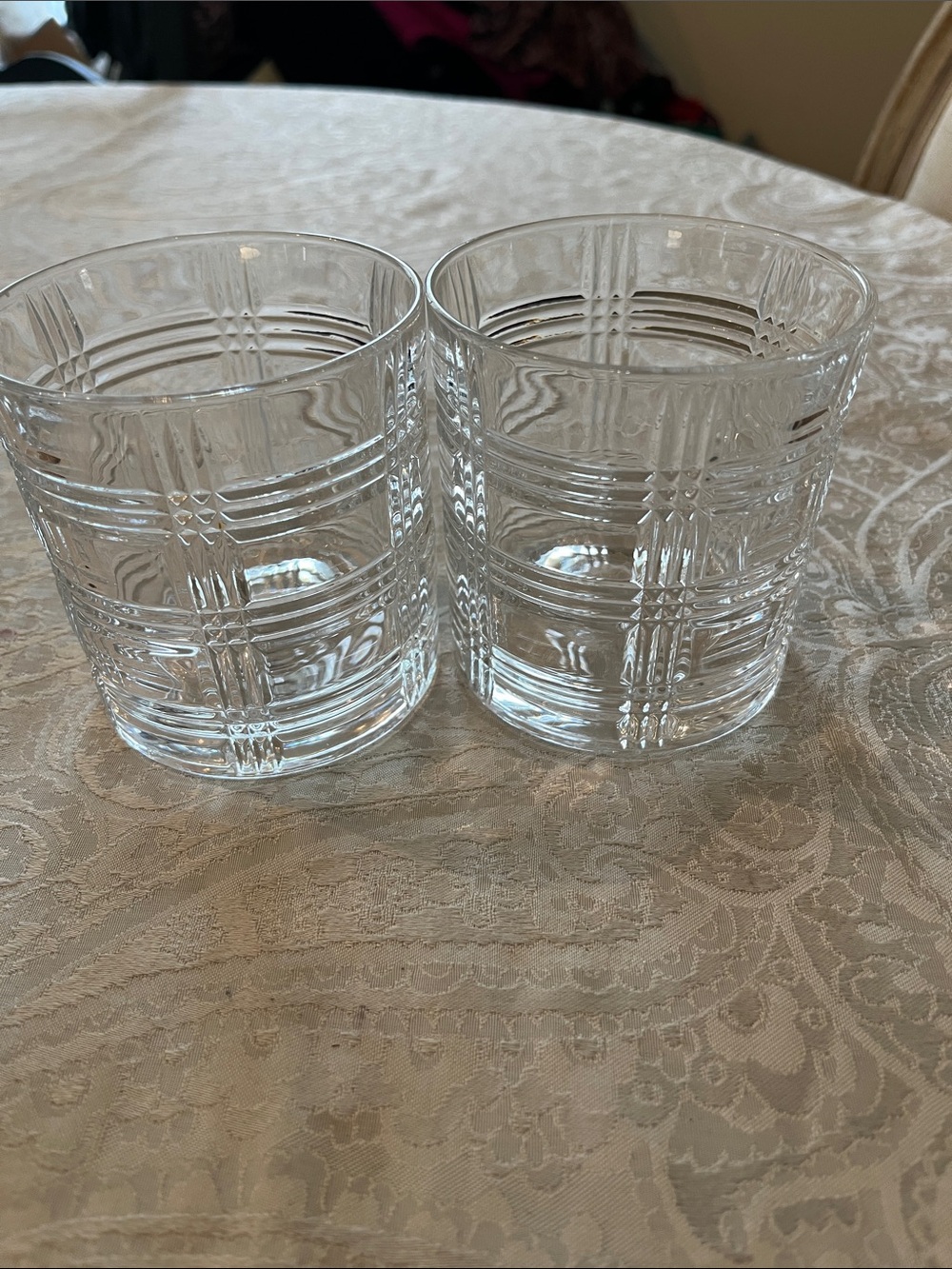 Ralph Lauren "GLEN PLAID" Double Old Fashioned Rocks Glasses Cut Crystal Set 2